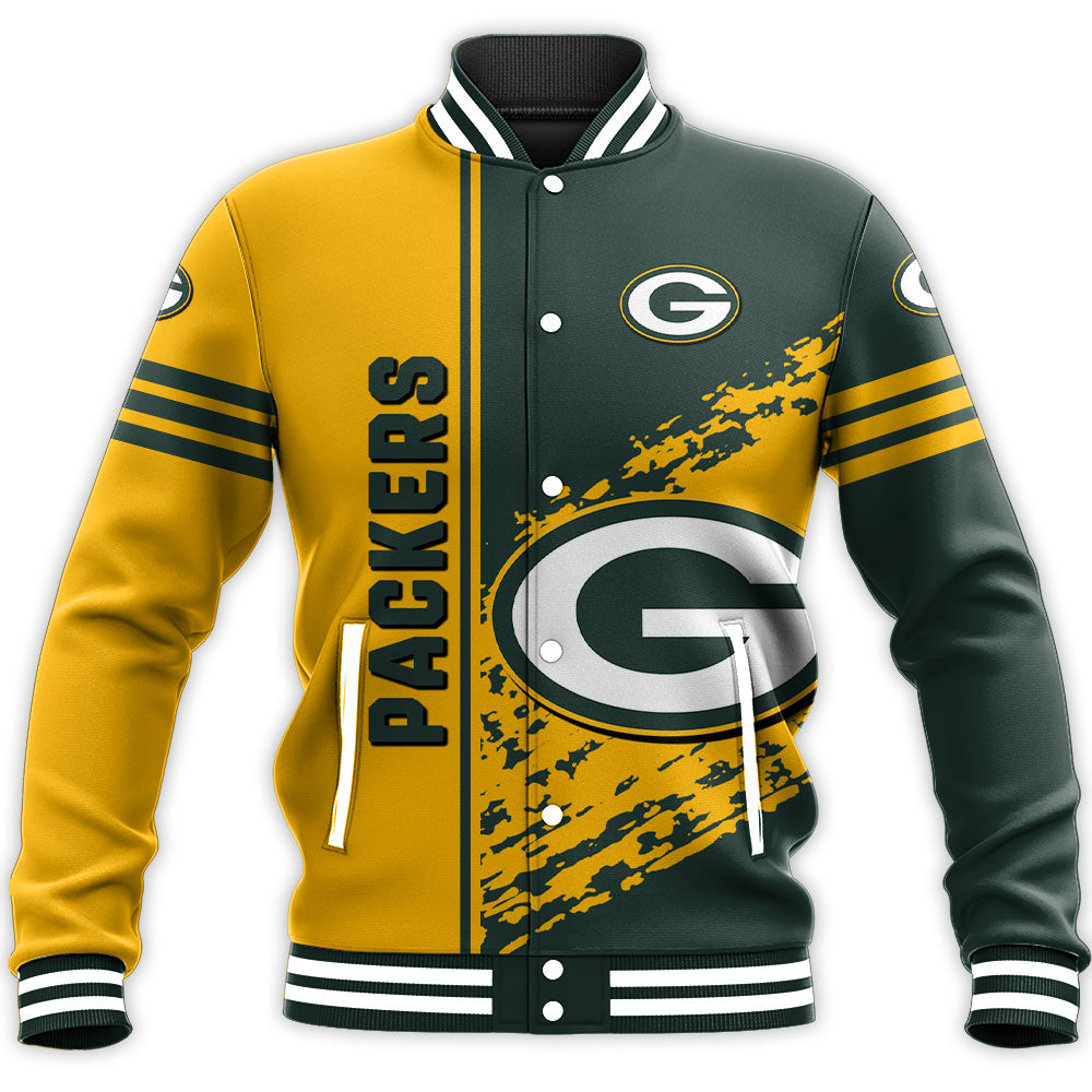 green bay packers baseball jacket button up zipper hooded all over print quarter style nfl qoiaa