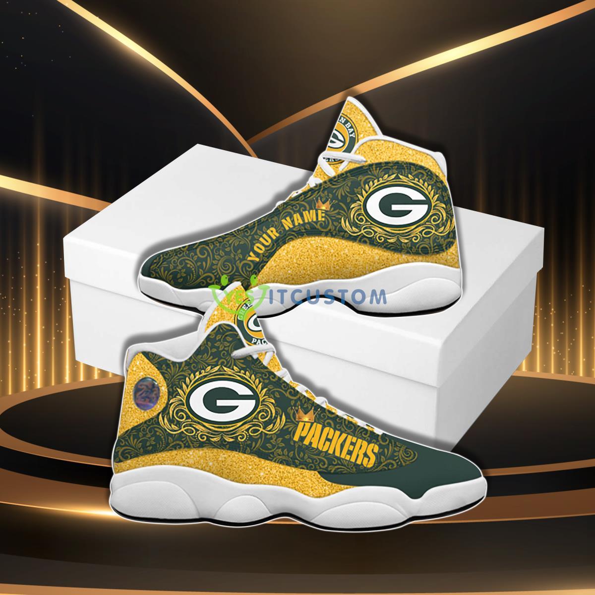 green bay packers football team custom name air jordan 13 sneaker hot design for fans