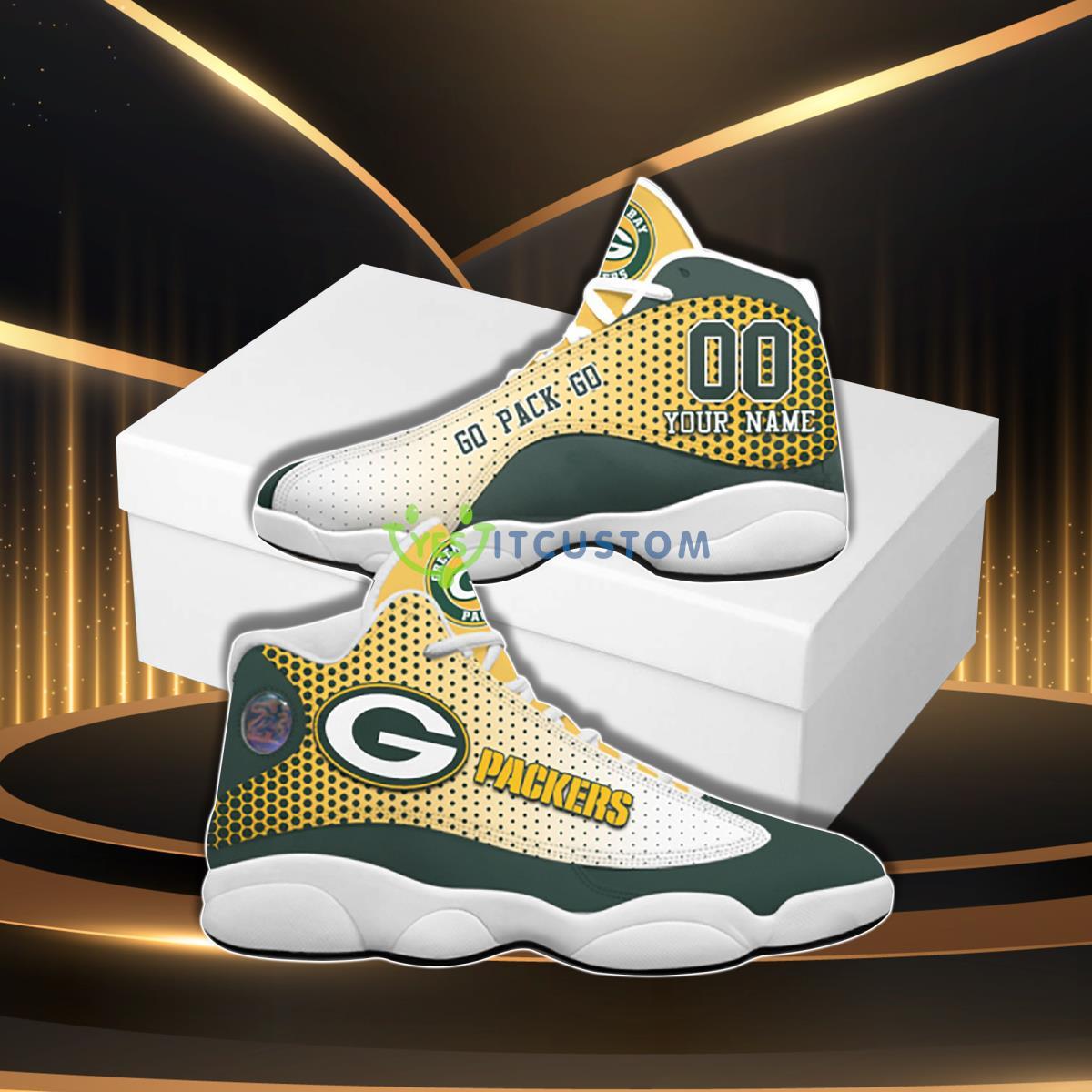 green bay packers football team custom namenumber air jordan 13 shoes for fans