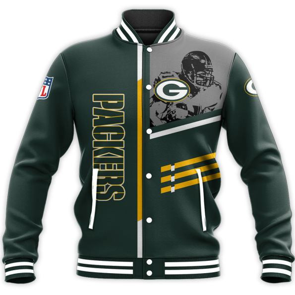 green bay packers nfl football team logo custom name number 3d print baseball varsity jacket baseball jacket all over print eklyg