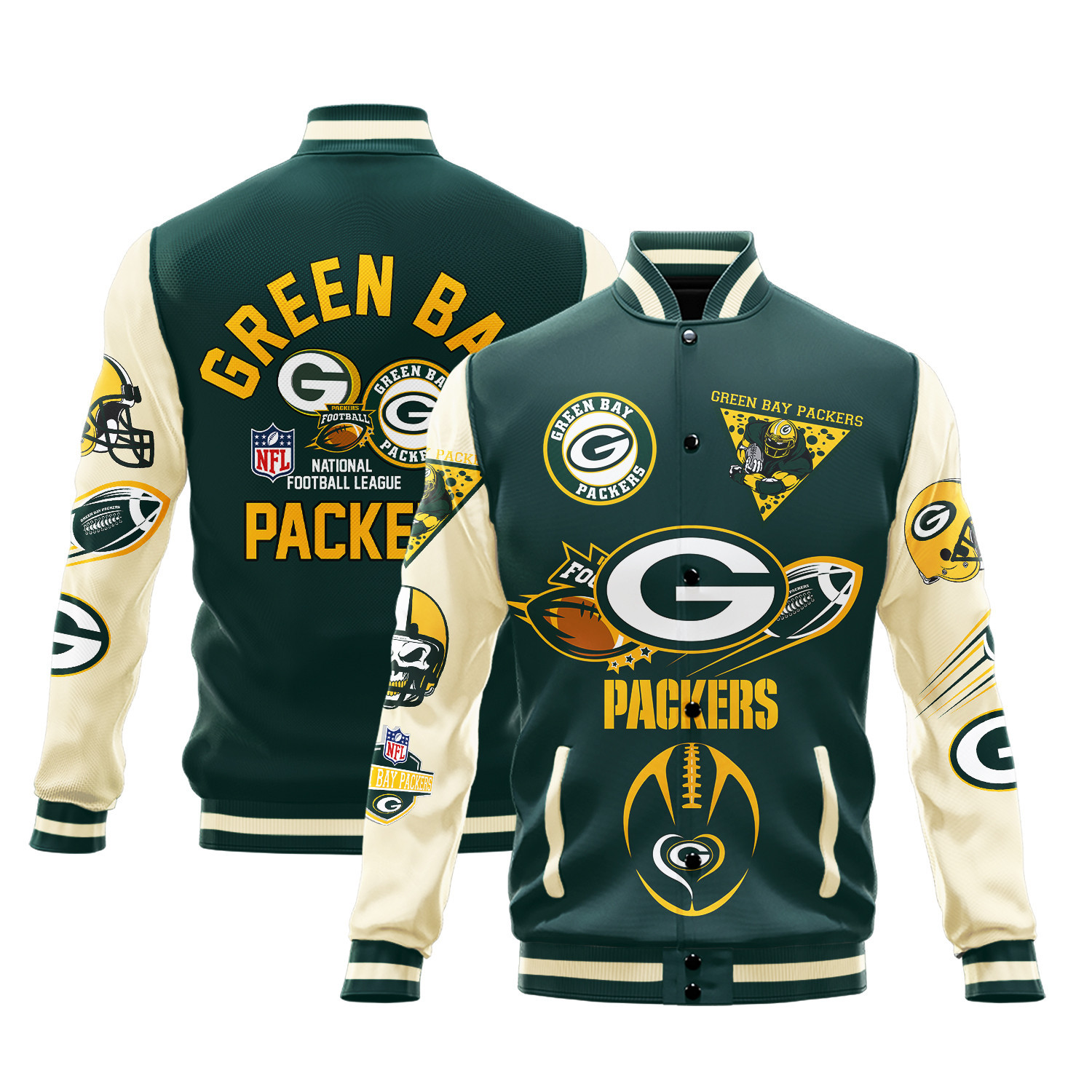 green bay packers nfl pattern baseball varsity jacket baseball jacket all over print 7jbfx