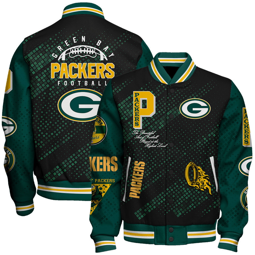 green bay packers nfl pattern baseball varsity jacket baseball jacket all over print v13 hyoxj