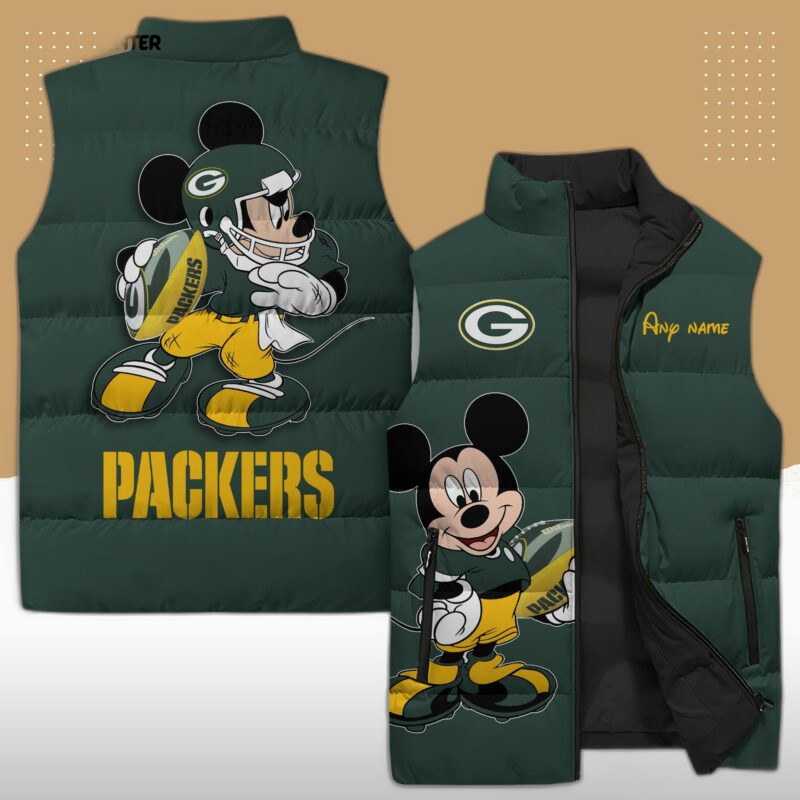 green bay packers nfl sleeveless puffer jacket custom for fans gifts bOJBbR