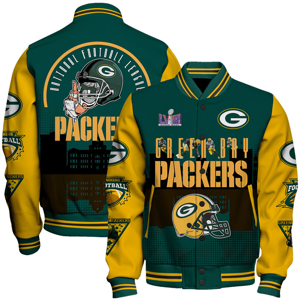 green bay packers team logo player design baseball varsity jacket baseball jacket all over print qsly9