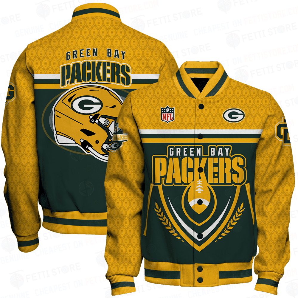 green bay packers traditional football pattern baseball varsity jacket baseball jacket all over print pnvgb