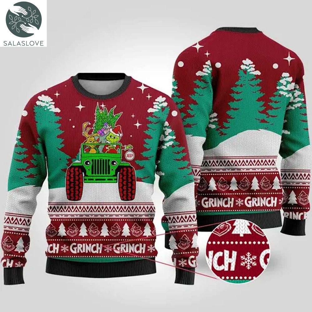 grinch xmas jeep red ugly christmas sweater 1 q2q6ys