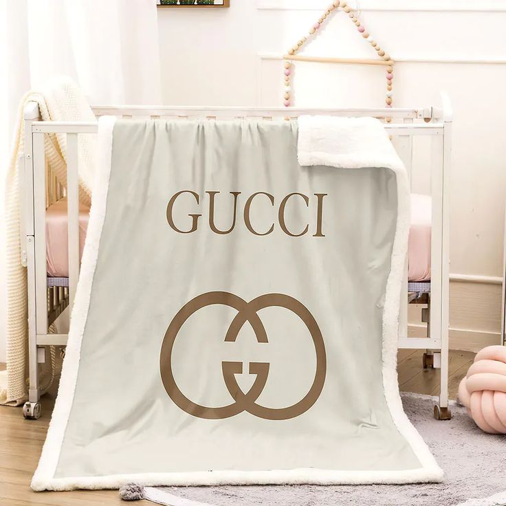 gucci brown logo light gray luxury brand premium blanket fleece home decor