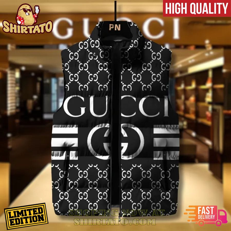 gucci luxury black sleeveless puffer jacket 1 76JUB