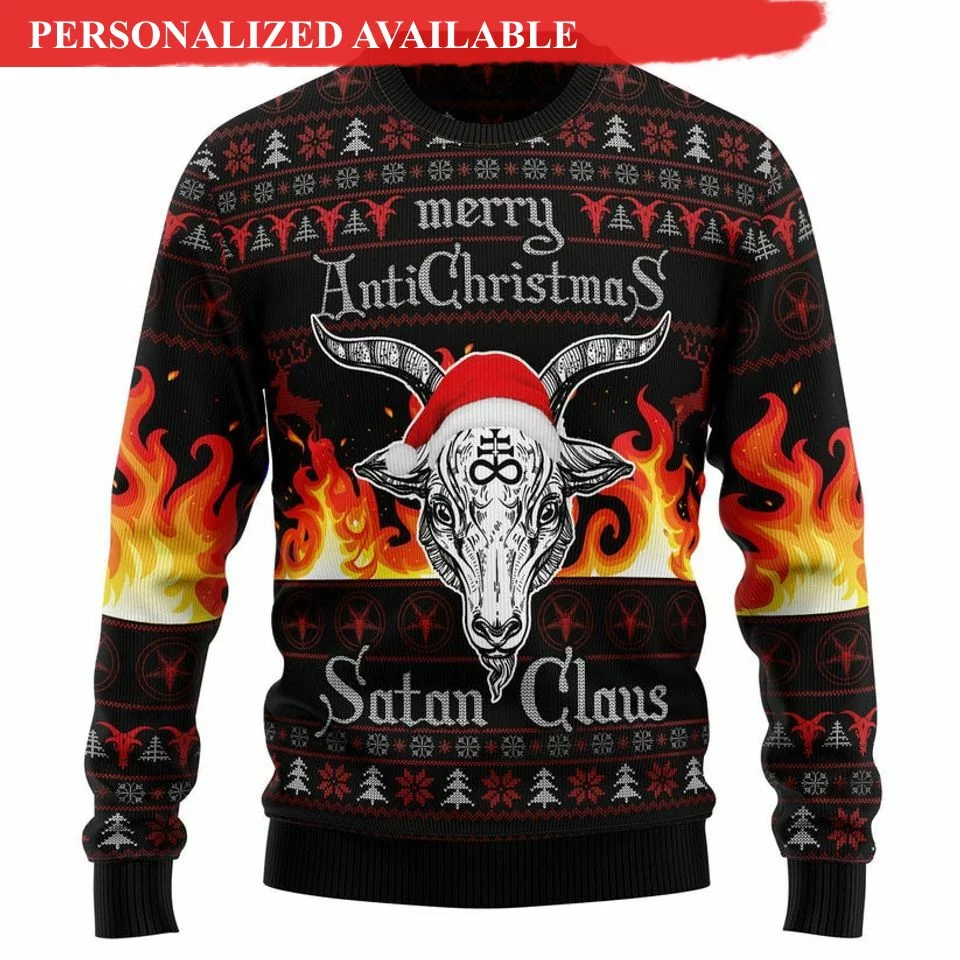 hail satanic horror christmas ugly sweater 3567