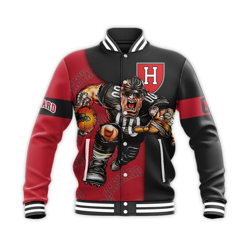 harvard crimson baseball jacket button up zipper hooded all over print football go on gift for fans ncaa wrs8d