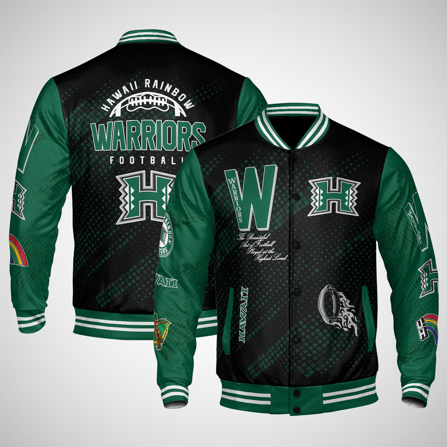 hawaii rainbow warriors varsity jacket baseball jacket all over print wf ygjkl