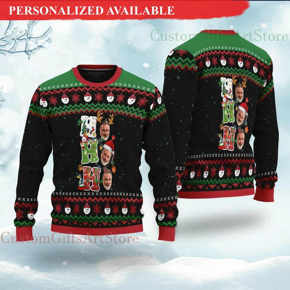 ho ho ho christmas personalized photo ugly sweater 5187