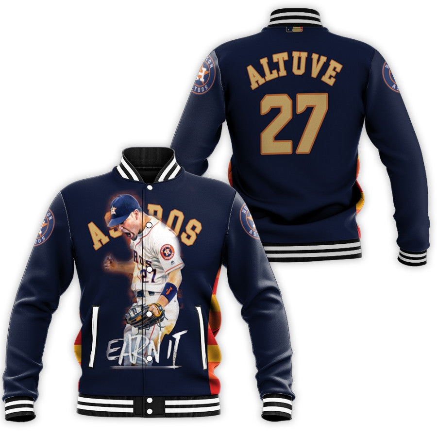 houston astros jose altuve 27 2017 mlb baseball championship gold edition dark blue 3d designed allover gift for astros fans baseball jacket button up zipper hooded all over print mlb xyy2g