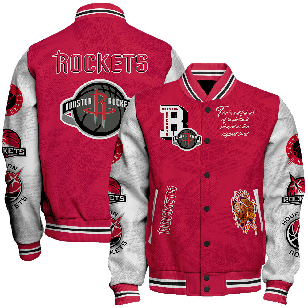 houston rockets team logo sport pattern baseball varsity jacket baseball jacket all over print sfjo8