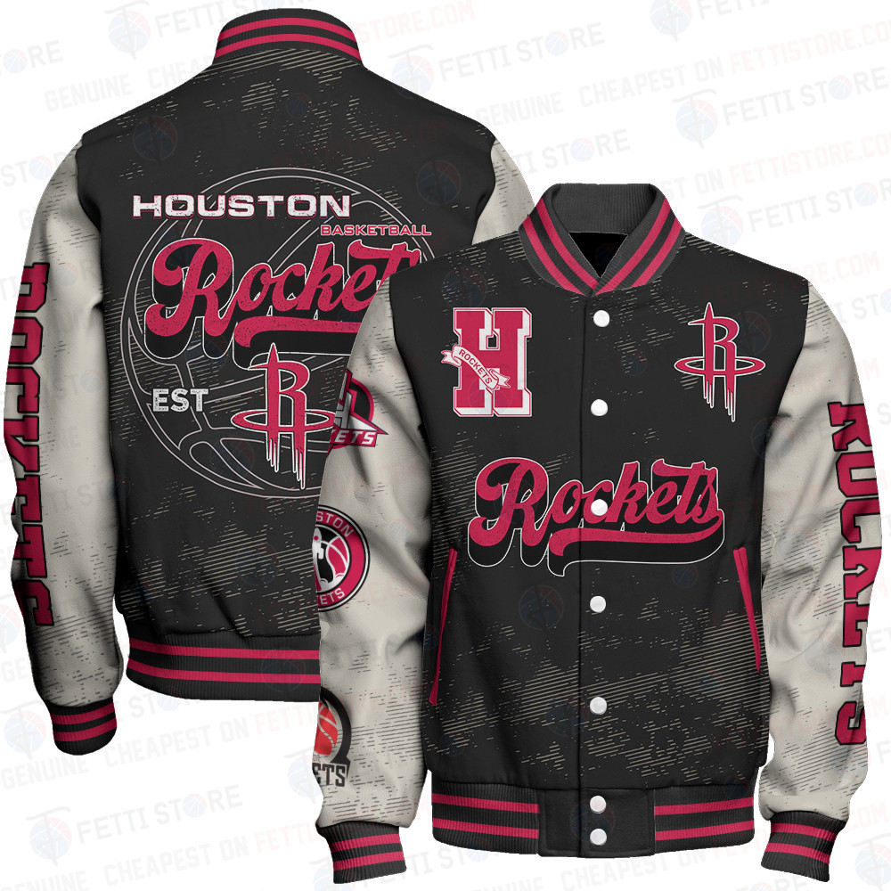 houston rockets team logo sport pattern classic baseball varsity jacket baseball jacket all over print nipyl