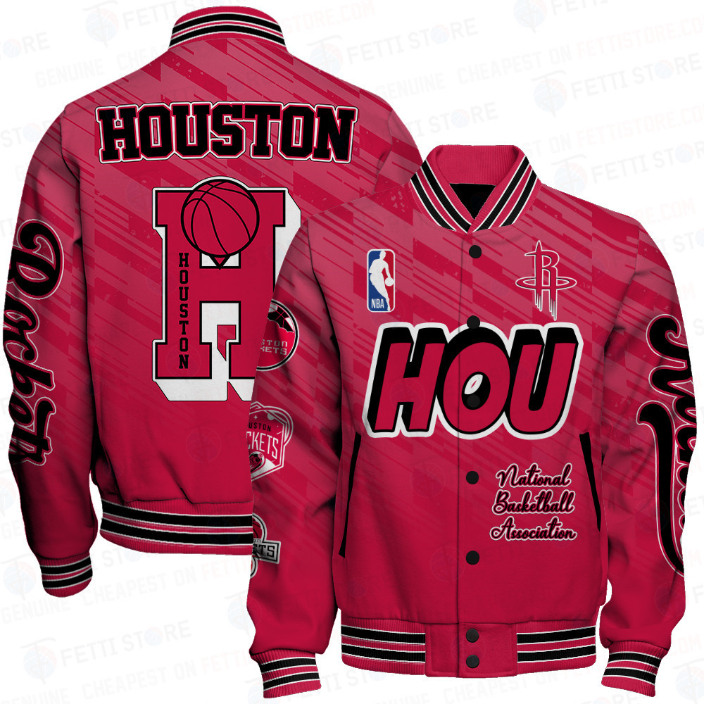 houston rockets team logo sport pattern nba baseball varsity jacket baseball jacket all over print i0brw