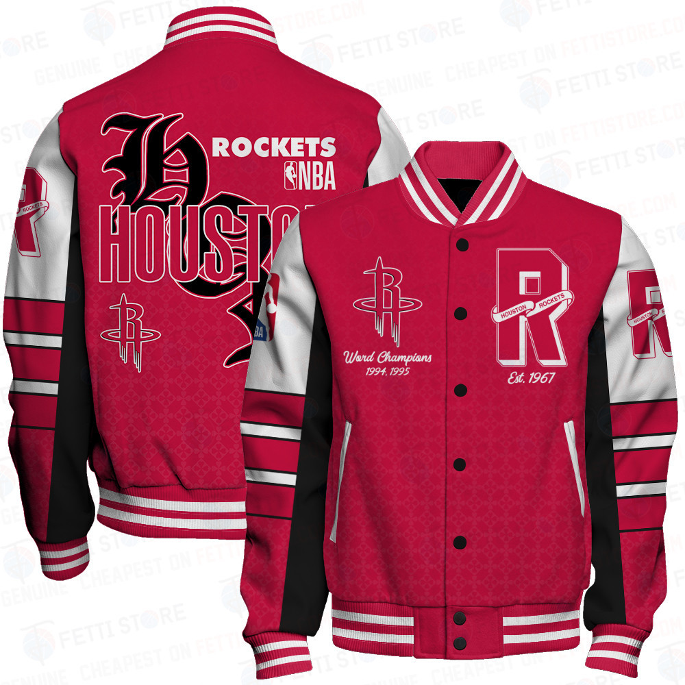 houston rockets team logo sport pattern retro baseball varsity jacket baseball jacket all over print oeier