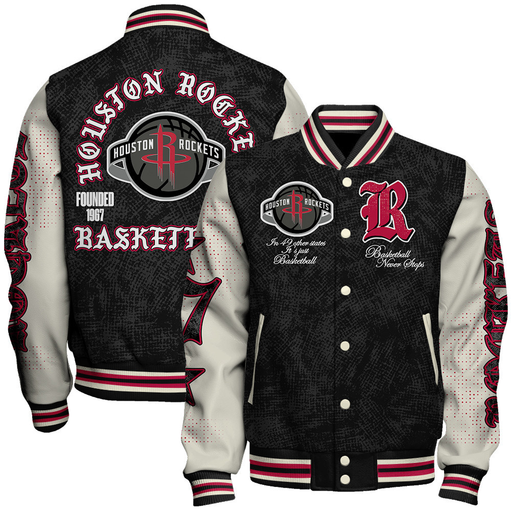 houston rockets team logo sport pattern style baseball varsity jacket baseball jacket all over print 6msau