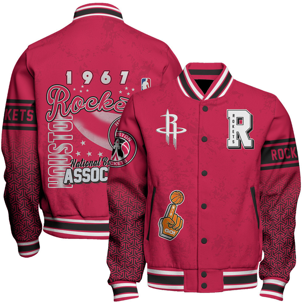 houston rockets team logo sport pattern vintage baseball varsity jacket baseball jacket all over print l201v