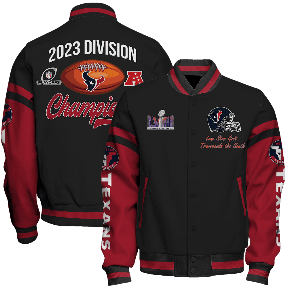 houston texans 2023 nfl playoffs division champions baseball varsity jacket baseball jacket all over print 5lo5m