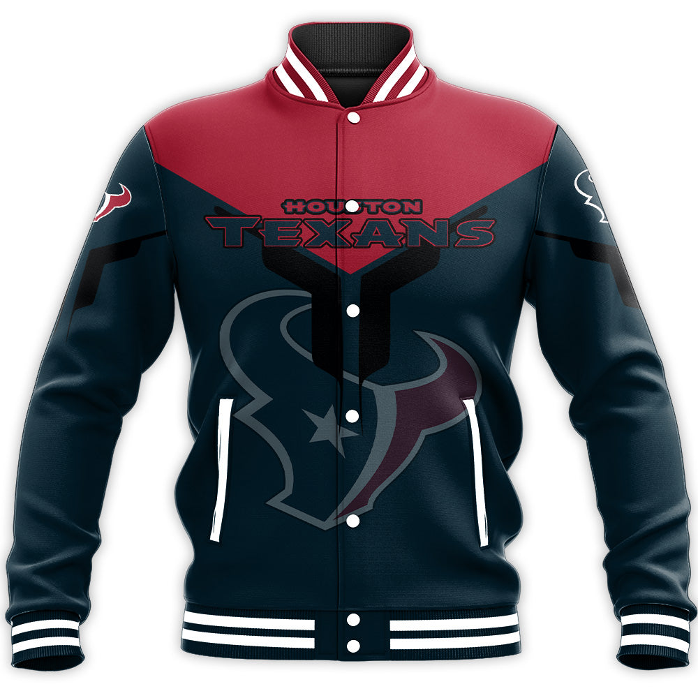 houston texans baseball jacket button up zipper hooded all over print drinking style nfl fylxn