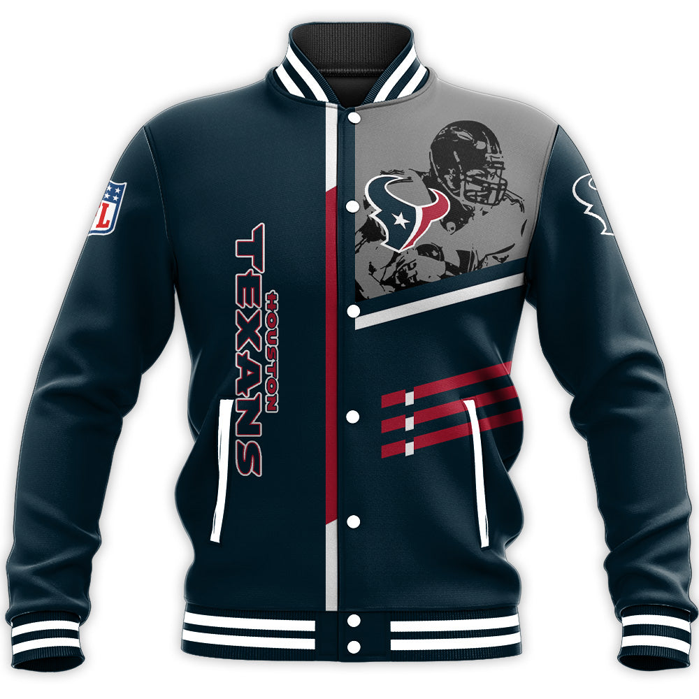 houston texans baseball jacket button up zipper hooded all over print personalized football for fan nfl vwylg