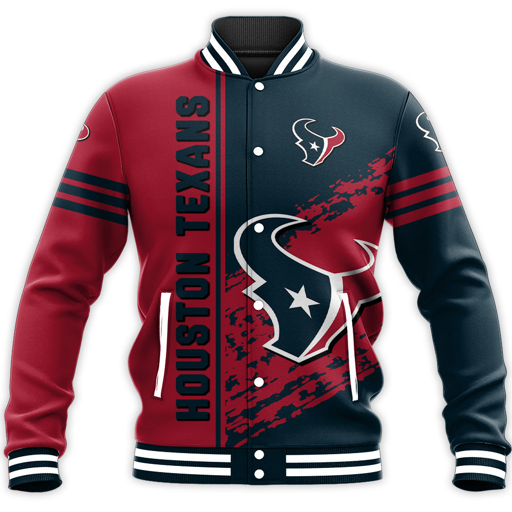 houston texans baseball jacket button up zipper hooded all over print quarter style nfl tir1a