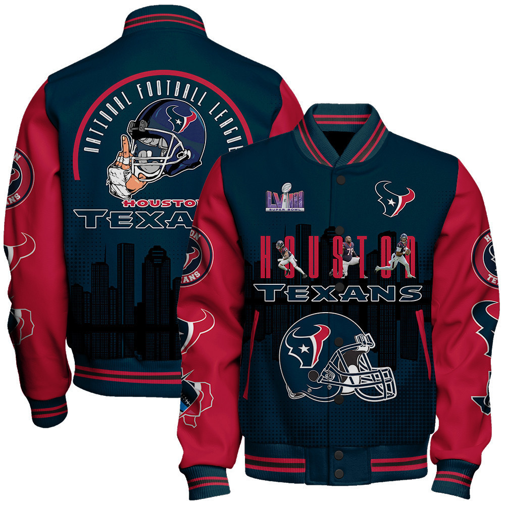 houston texans team logo player design baseball varsity jacket baseball jacket all over print iwfr7