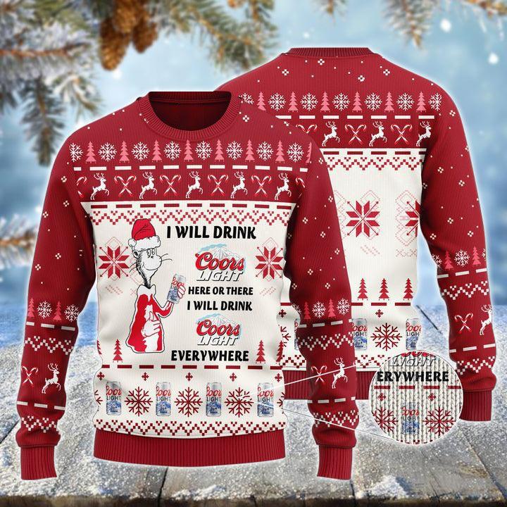 i will drink coors light here or there christmas ugly sweater flexiquor com