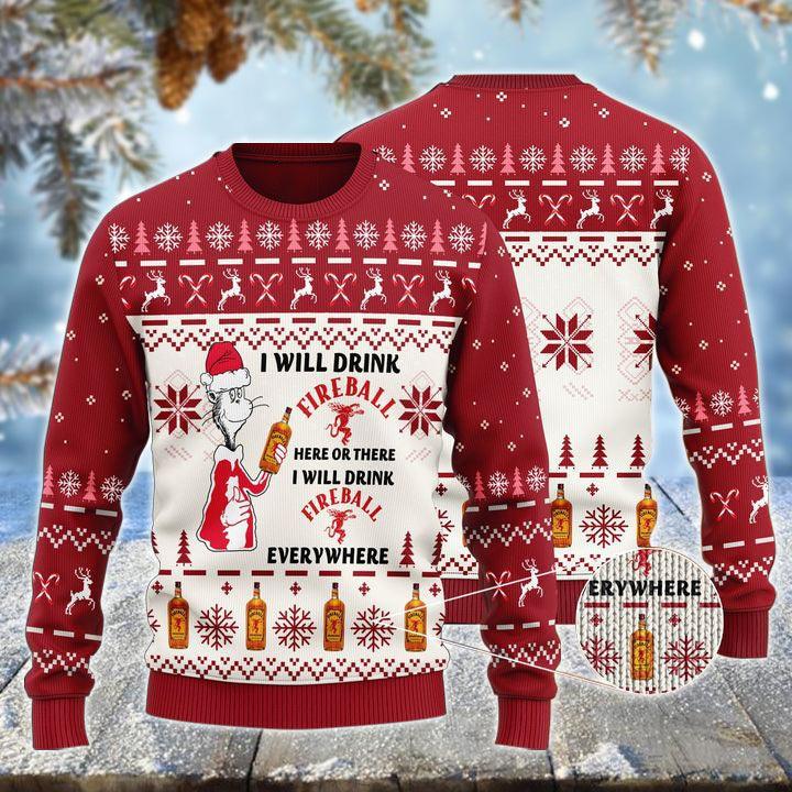 i will drink fireball whiskey here or there christmas ugly sweater flexiquor com