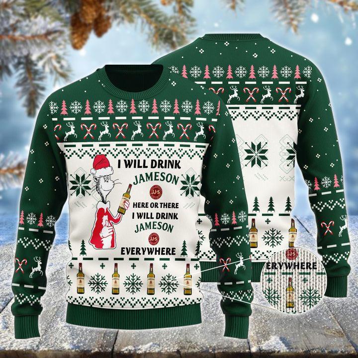 i will drink jameson here or there christmas ugly sweater flexiquor com