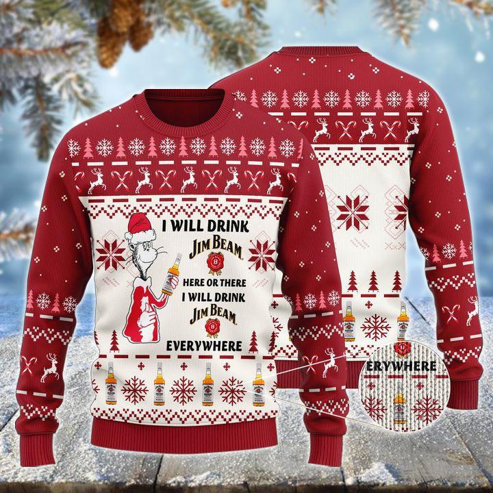 i will drink jim beam here or there christmas ugly sweater flexiquor com