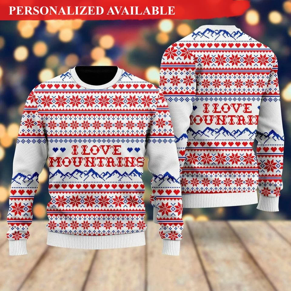 i love mountains pattern ugly christmas sweater 5916