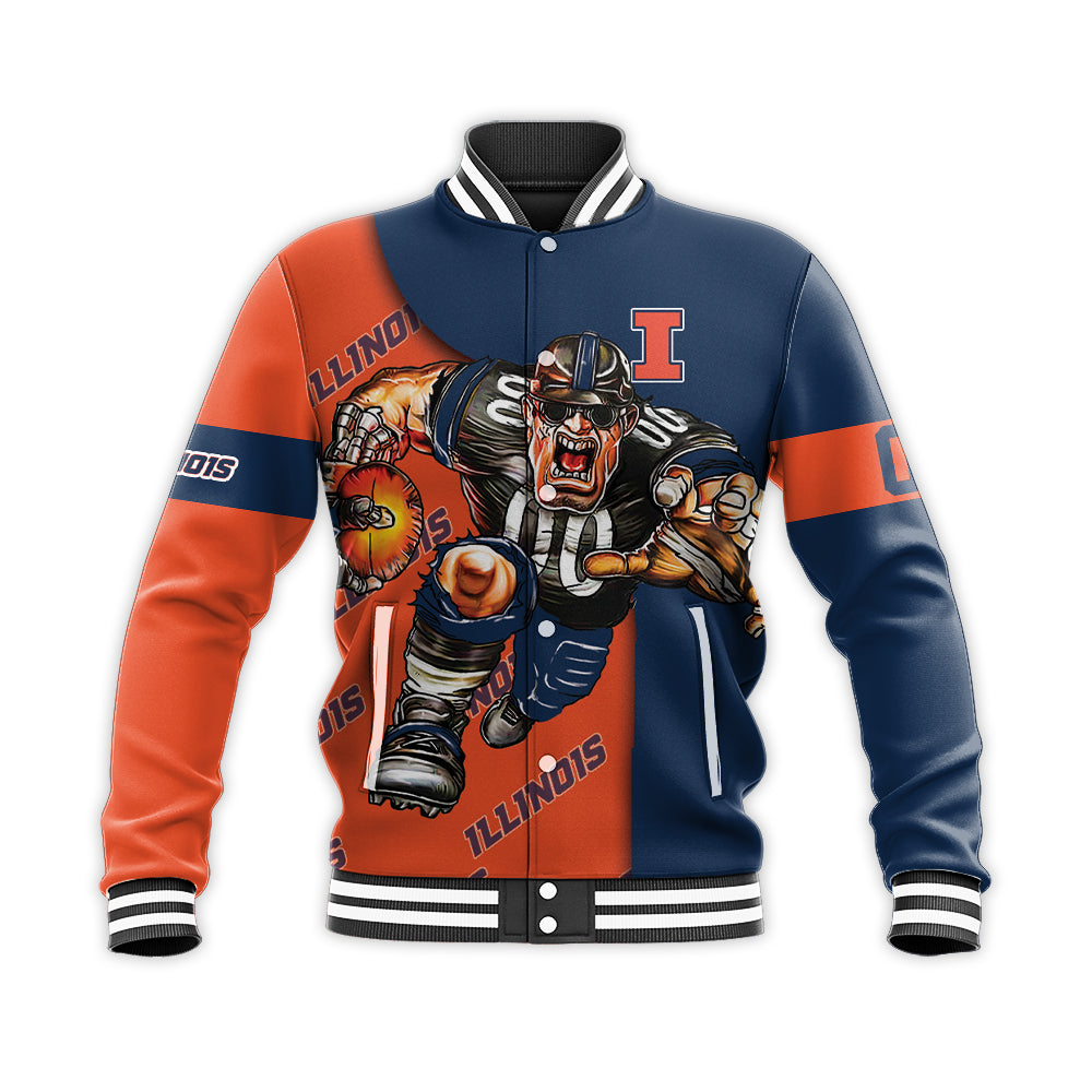 illinois fighting illini baseball jacket button up zipper hooded all over print football go on gift for fans ncaa ed5gy