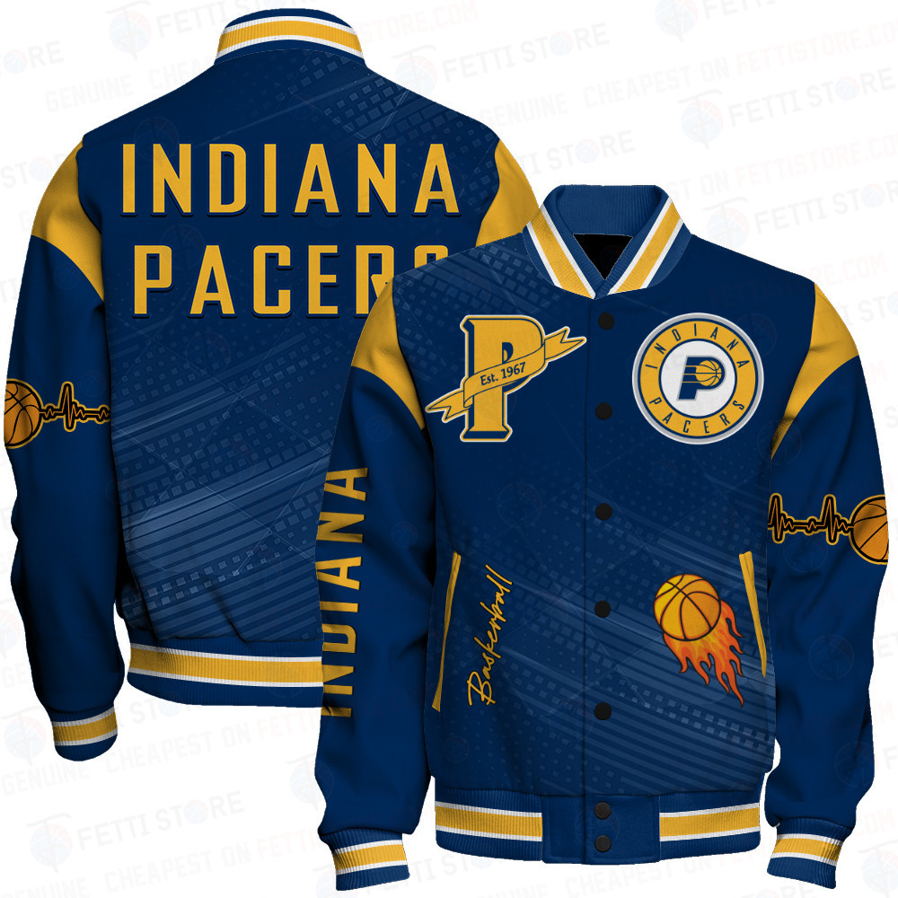 indiana pacers team logo sport pattern basketball baseball varsity jacket baseball jacket all over print qraub