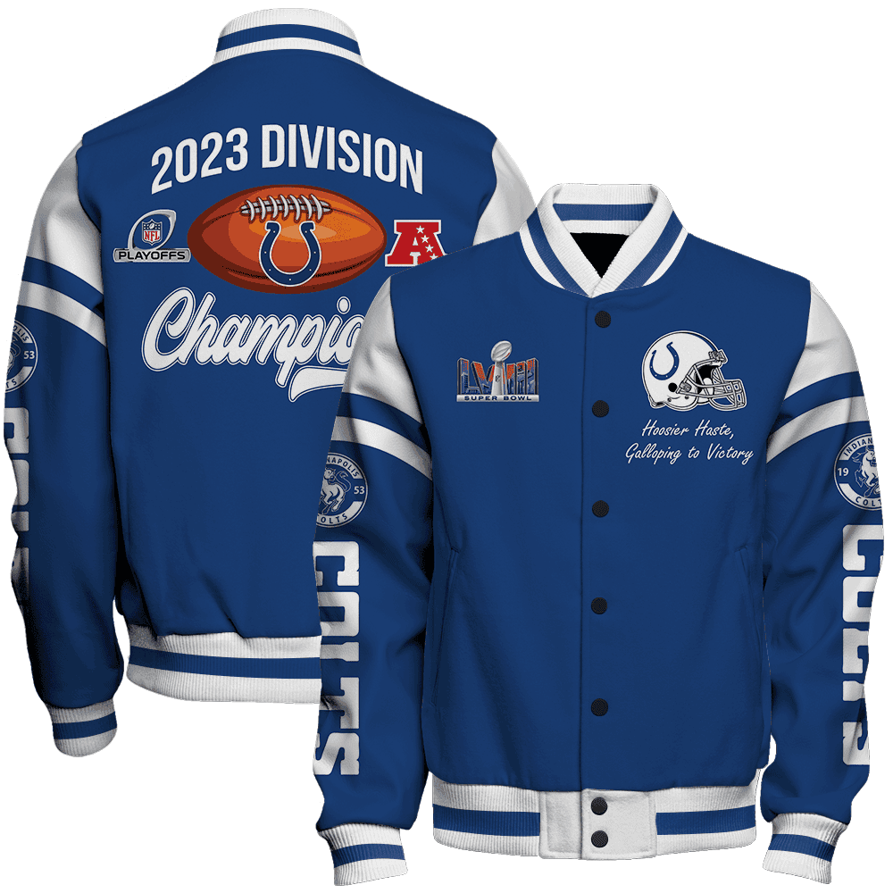 indianapolis colts 2023 nfl playoffs division champions baseball varsity jacket baseball jacket all over print mopya