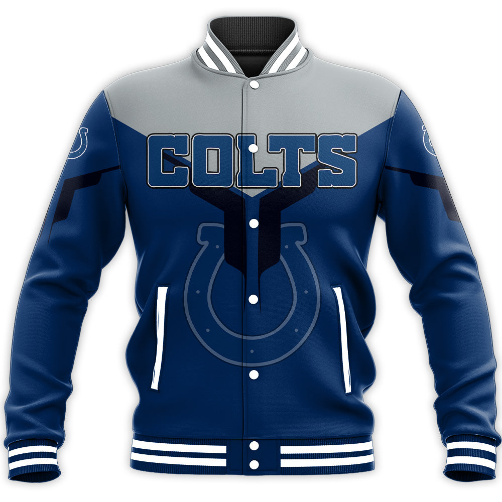 indianapolis colts baseball jacket button up zipper hooded all over print drinking style nfl g61su