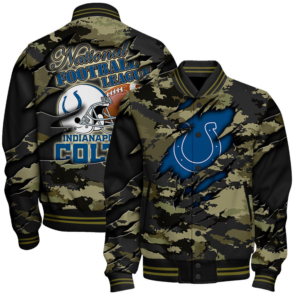 indianapolis colts black camo pattern nfl baseball varsity jacket baseball jacket all over print fg1lv