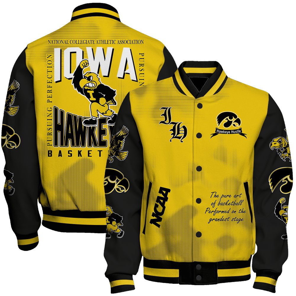 iowa hawkeyes ncaa basketball hawkeye hustle 3d unisex baseball varsity jacket baseball jacket all over print 9ob3o