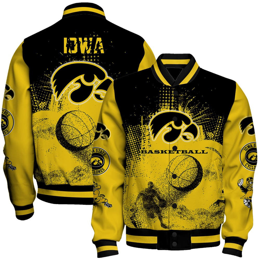 iowa hawkeyes ncaa basketball team splashing colors 3d print baseball varsity jacket baseball jacket all over print elrnu