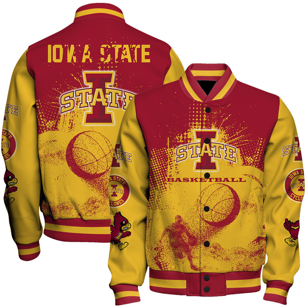 iowa state cyclones ncaa basketball team splashing colors 3d print baseball varsity jacket baseball jacket all over print p82ho