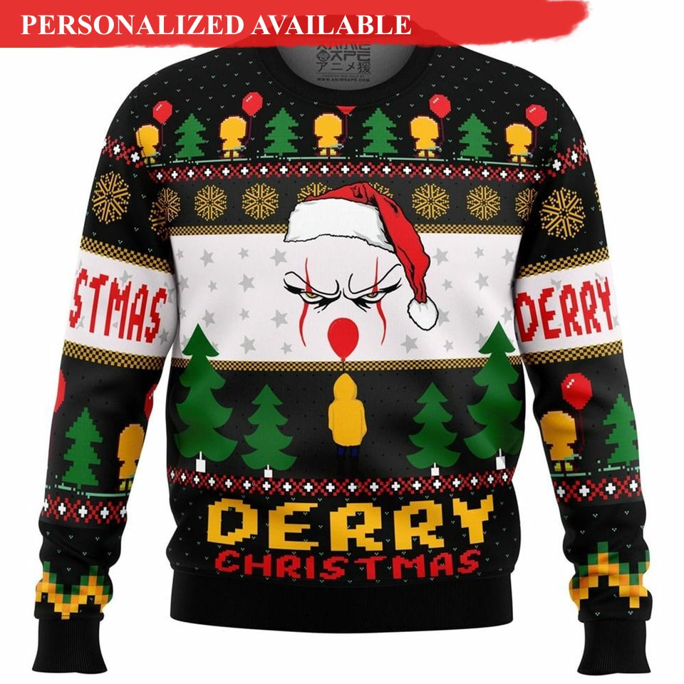 it pennywise horror christmas ugly sweater 4201