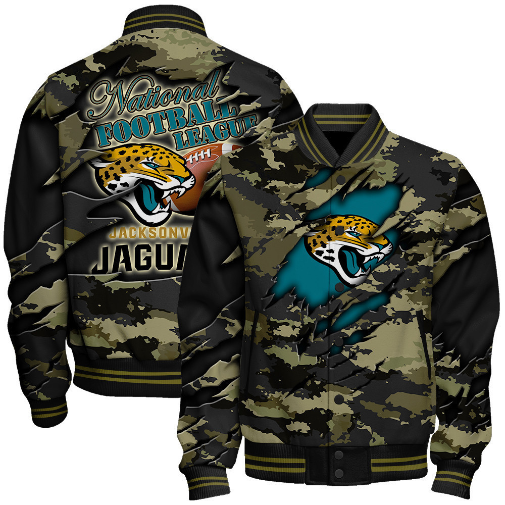 jacksonville jaguars black camo pattern nfl baseball varsity jacket baseball jacket all over print t7mon