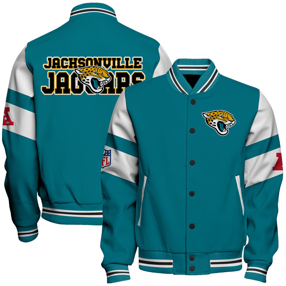 jacksonville jaguars nfl 2024 american football conference unisex baseball varsity jacket baseball jacket all over print v11 ppzy7