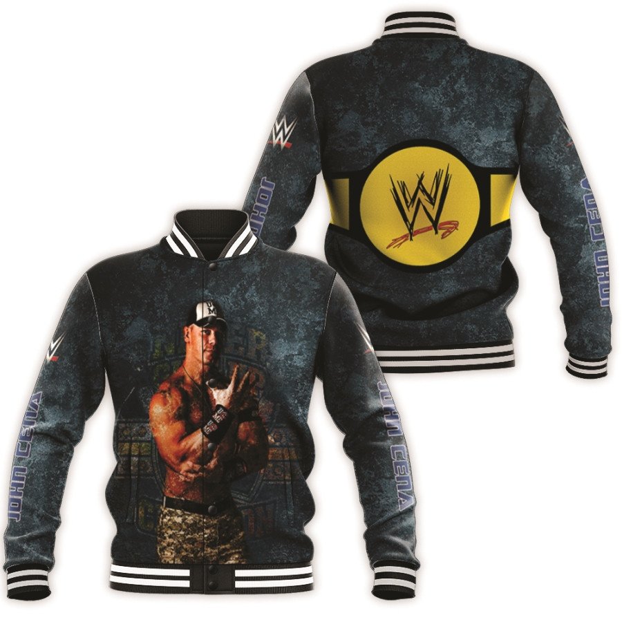 john cena wwe world champion professional wrestler navy all over print designed gift for john cena fans baseball jacket button up zipper hooded all over print tryxx