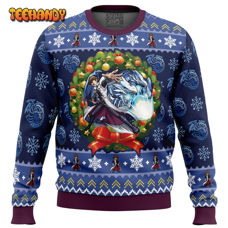 kaiba blue eyes white dragon christmas yugioh ugly sweater qgogl