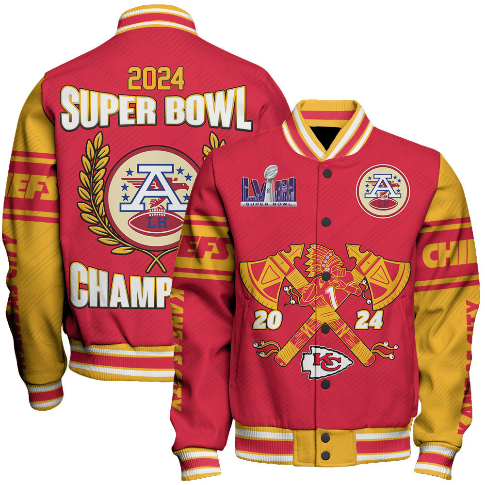 kansas city chiefs 2024 super bowl champions unisex baseball varsity jacket baseball jacket all over print sfat v21 qj7yy