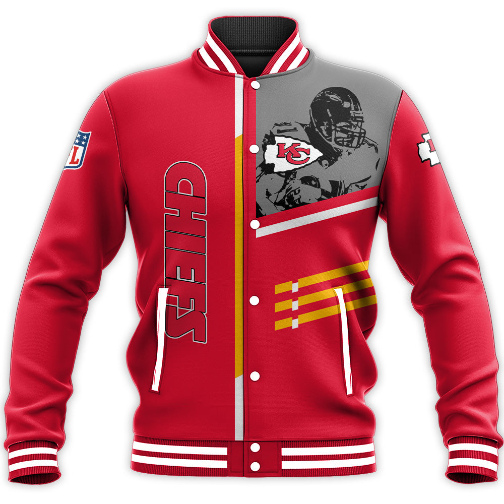 kansas city chiefs baseball jacket button up zipper hooded all over print personalized football for fan nfl oyt4i