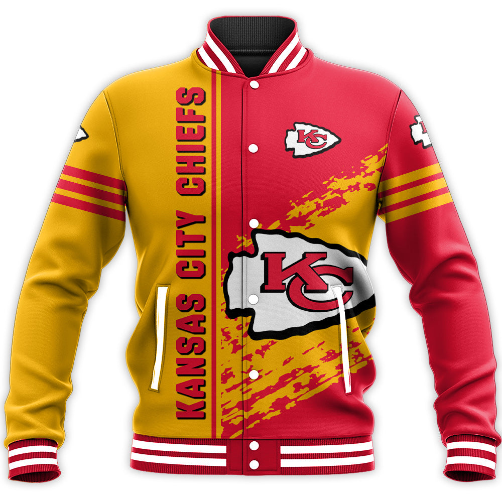 kansas city chiefs baseball jacket button up zipper hooded all over print quarter style nfl di3fk