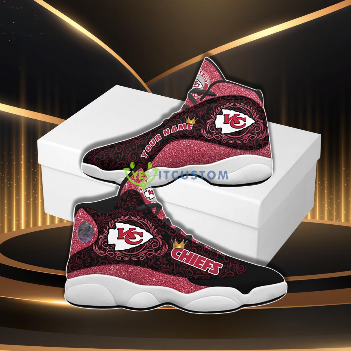 kansas city chiefs football team custom name air jordan 13 sneaker gift for fans